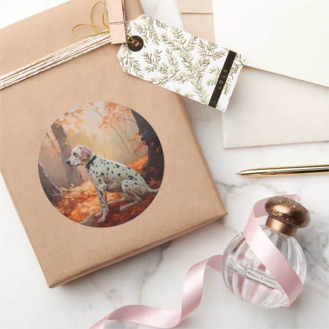 Dalmatiner im Herbst Leaves Fall Inspiriert Runder Aufkleber (Schenken)