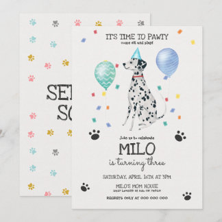 Dalmatiner Lasse Pawty Dog Geburtstag Einladung bl