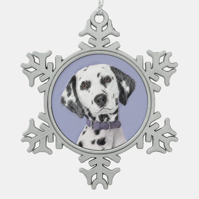 Dalmatiner Malerei - Niedliche Original Hunde Kuns Schneeflocken Zinn-Ornament (Vorderseite)