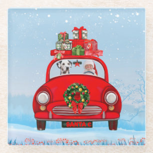 Dalmatiner mit dem Weihnachtsmann im Auto Glasuntersetzer