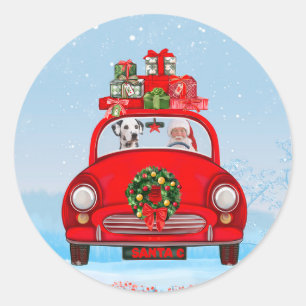Dalmatiner mit dem Weihnachtsmann im Auto Runder Aufkleber