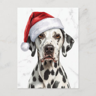 Dalmatiner mit Santa-Mütze Wasserfarben Weihnachte Feiertagspostkarte