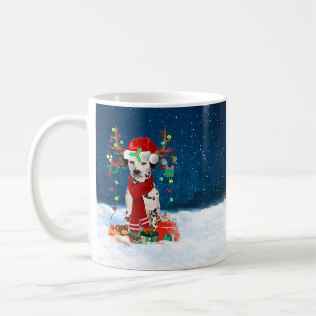 Dalmatiner mit Weihnachtsgeschenke Kaffeetasse (Links)