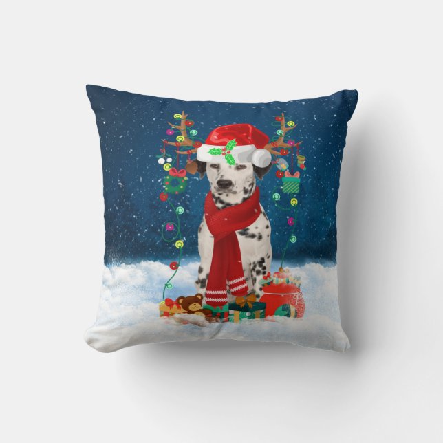 Dalmatiner mit Weihnachtsgeschenke Kissen (Vorderseite)