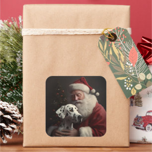 Dalmatiner mit Weihnachtsmann Festive Weihnachten Quadratischer Aufkleber