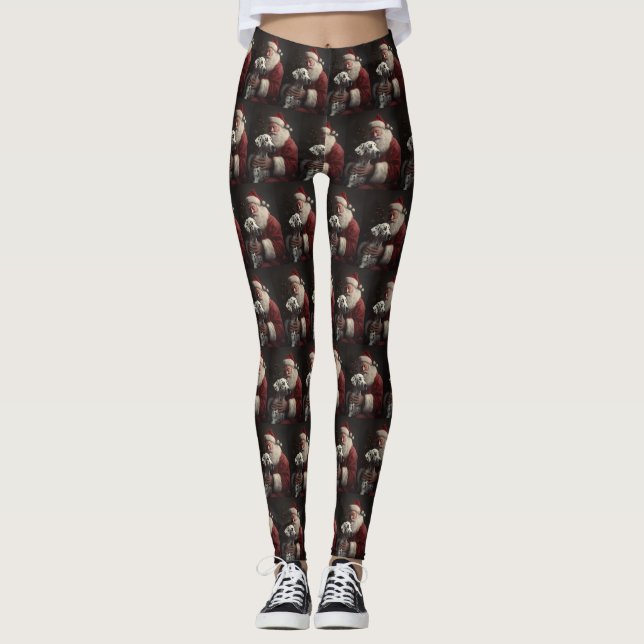 Dalmatiner mit Weihnachtsmann Weihnachten Leggings (Vorderseite)