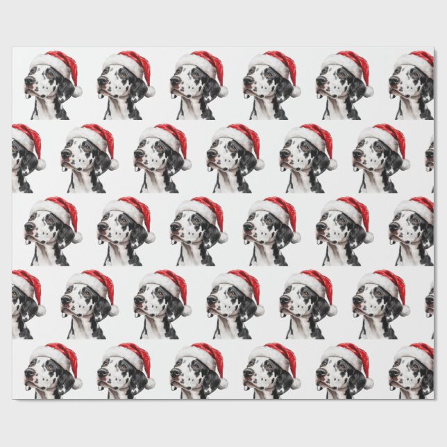 Dalmatiner mit Weihnachtsmannmütze Geschenkpapier (Flach)