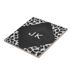 Dalmatiner Monogrtam Schwarzweiß- und Weißdrucke Fliese