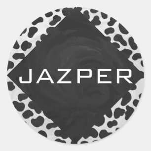 Dalmatiner Monogrtam Schwarzweiß- und Weißdrucke Runder Aufkleber