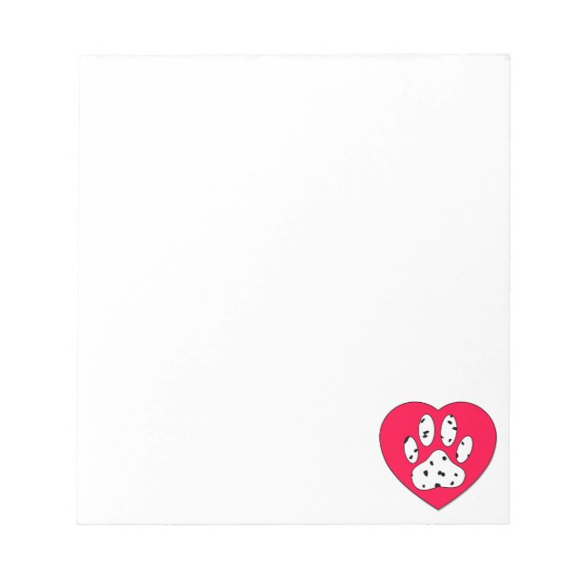 Dalmatiner Paw Print in Red Heart Custom Notizblock (Vorderseite)
