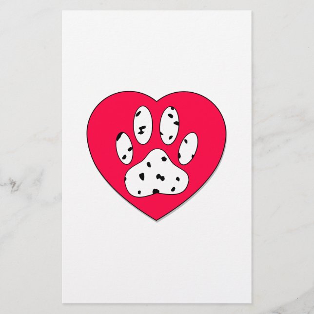Dalmatiner Paw Print in rotem Herzen Briefpapier (Vorderseite)