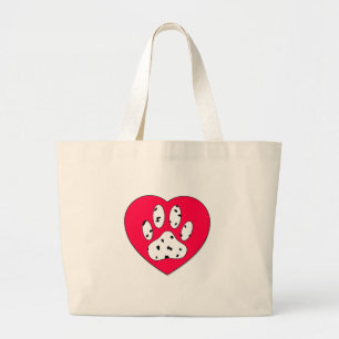 Dalmatiner Paw Print in rotem Herzen Jumbo Stoffbeutel