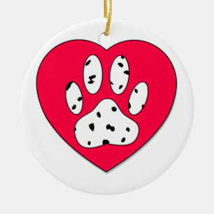 Dalmatiner Paw Print in rotem Herzen Keramik Ornament