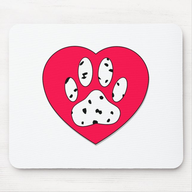 Dalmatiner Paw Print in rotem Herzen Mousepad (Vorne)