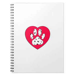 Dalmatiner Paw Print in rotem Herzen Notizblock