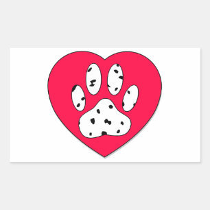 Dalmatiner Paw Print in rotem Herzen Rechteckiger Aufkleber