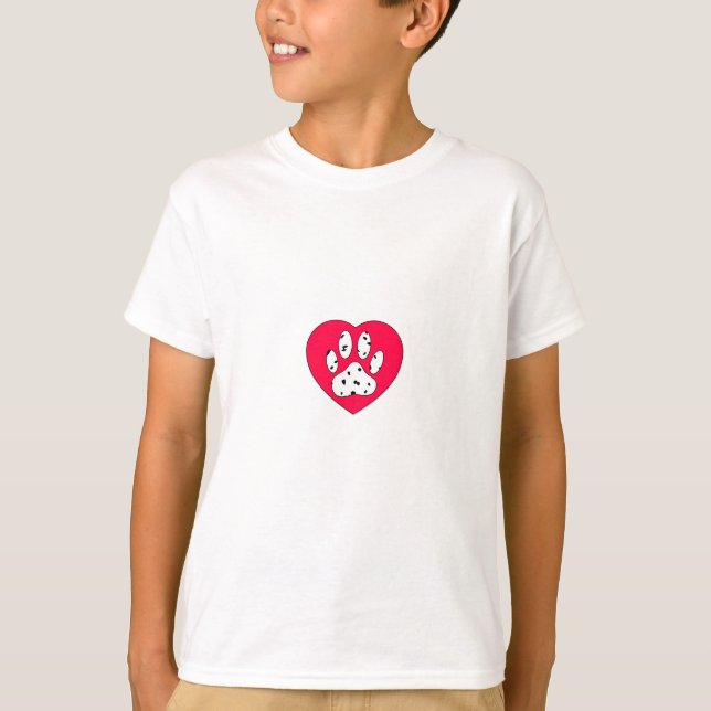 Dalmatiner Paw Print in rotem Herzen T-Shirt (Vorderseite)