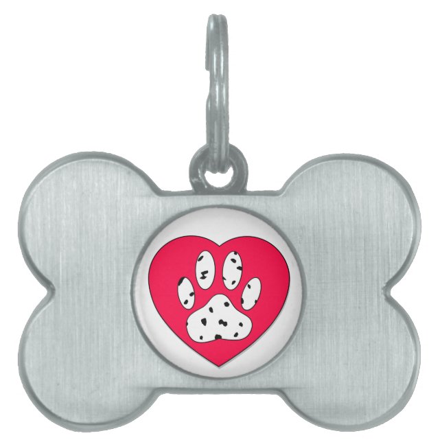 Dalmatiner Paw Print in rotem Herzen Tiermarke (Vorderseite)