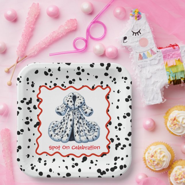 Dalmatiner Print Birthday | Schwarz-Weiß-Party Pappteller (Party)