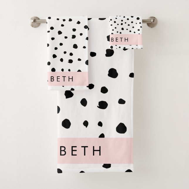 Dalmatiner Punkte, Punkte, schwarz und weiß, Ihr N Badhandtuch Set (Insitu)