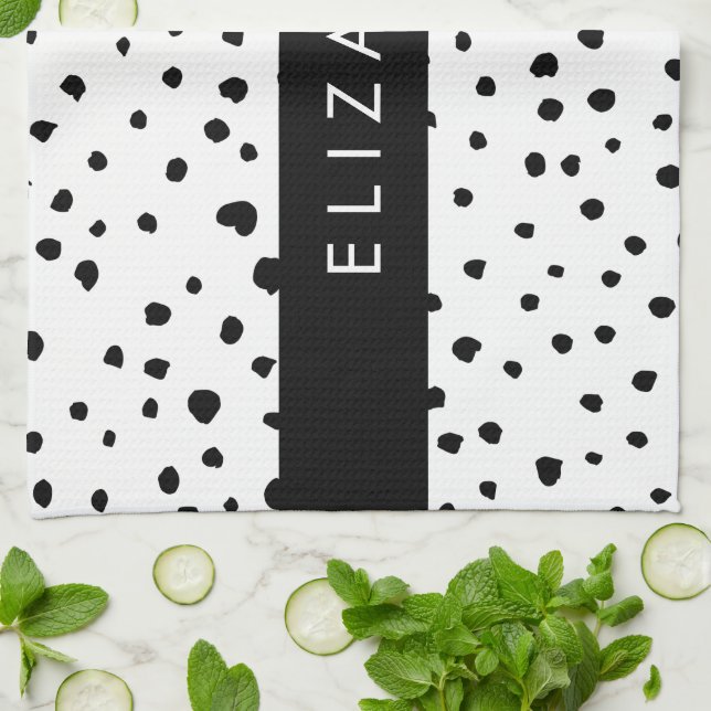 Dalmatiner Punkte, Punkte, schwarz und weiß, Ihr N Geschirrtuch (Gefaltet)