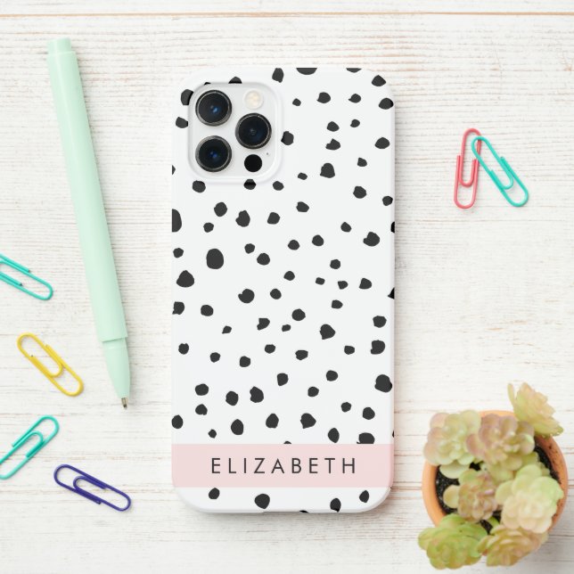 Dalmatiner Punkte, Punkte, schwarz und weiß, Ihr N iPhone Hülle (Auf dem Schreibtisch)