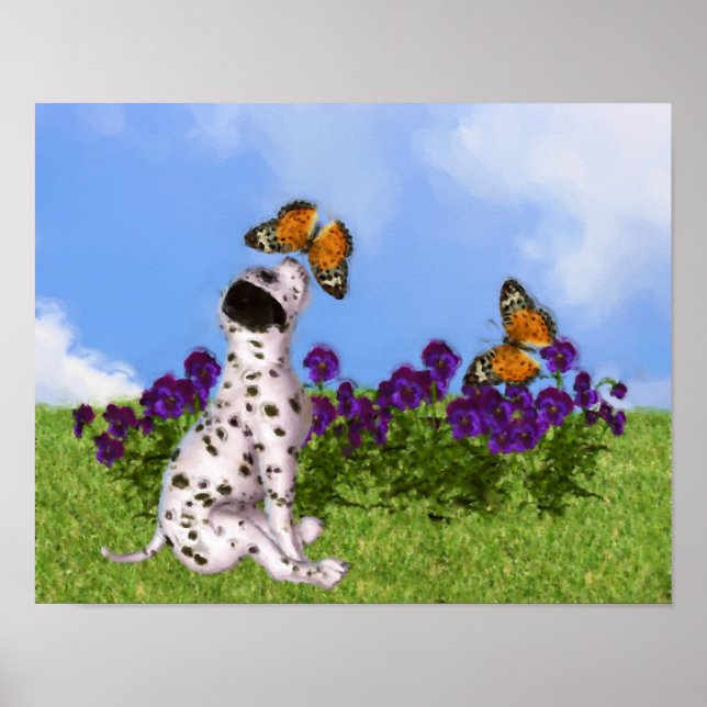 Dalmatiner Puppy Butterflies Dog Art Foto Malerei Poster (Vorne)
