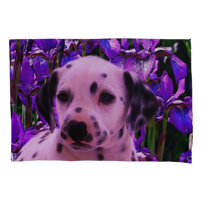 Dalmatiner Puppy Iris Blume Hund Kunst Kissenbezug (Vorderseite)