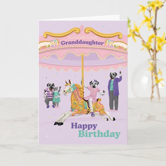 Dalmatiner Riding Carousel Grandtochter Geburtstag Karte (Gelbe Blume)