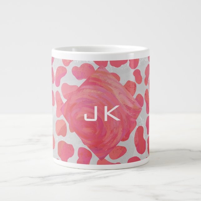 Dalmatiner Rosa und Weiß mit Monogramm Jumbo-Tasse (Vorderseite)