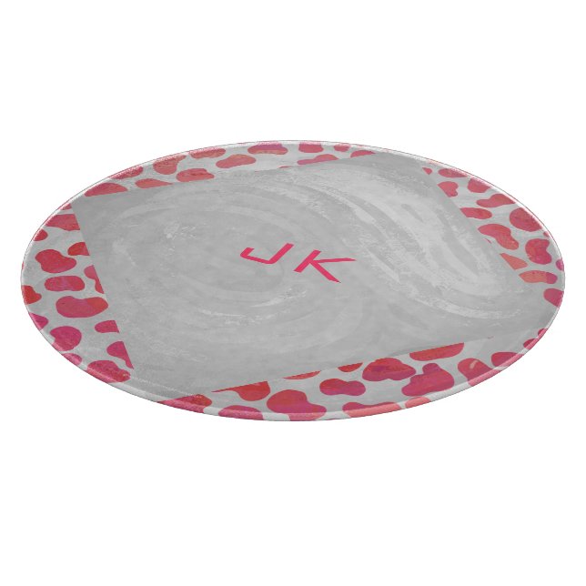 Dalmatiner Rosa und Weiß mit Monogramm Schneidebrett (Ecke)