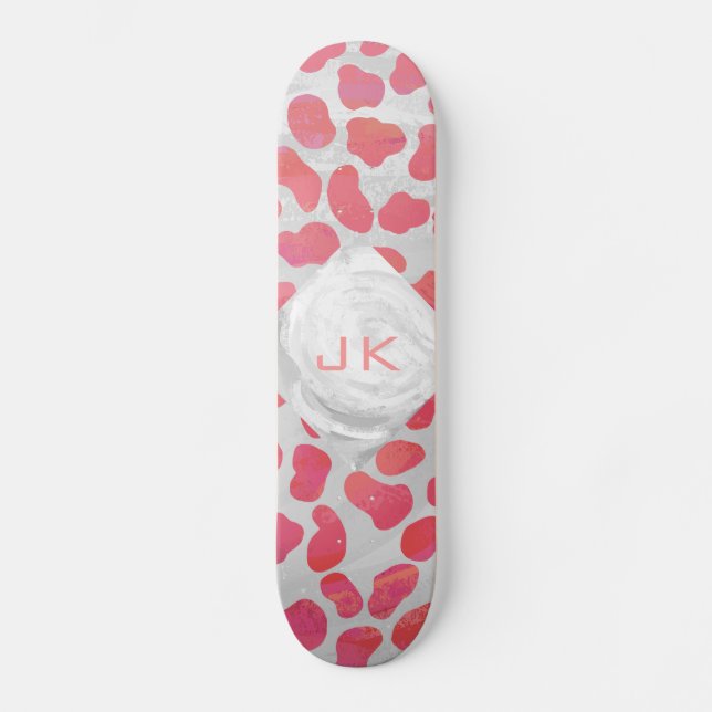 Dalmatiner Rosa und Weiß mit Monogramm Skateboard (Vorderseite)