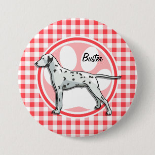 Dalmatiner; Rot und Weiß Gingham Button