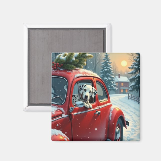 Dalmatiner-Schneefahrt-Weihnachtsbild Magnet (Vorderseite/Rückseite)