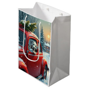 Dalmatiner-Schneefahrt-Weihnachtsbild Mittlere Geschenktüte