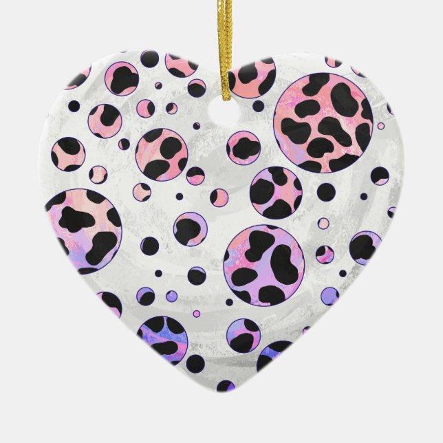 Dalmatiner Schwarz und Rosa Polka Dot drucken Keramikornament (Vorne)