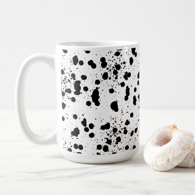Dalmatiner Schwarz-Weiß-Druckmuster Kaffeetasse (Mit Donut)