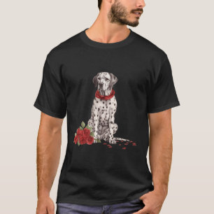 Dalmatiner Schwarz-Weiß-Spots Hunde Rote Blume T-Shirt