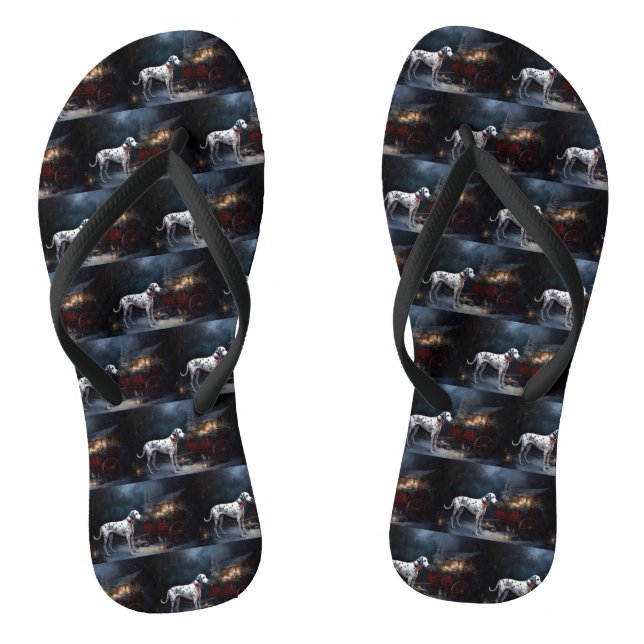 Dalmatiner Snowy Sleigh Weihnachtsdekor Flip Flops (Fußbett)