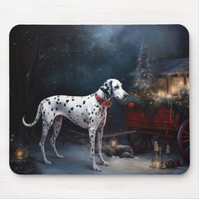 Dalmatiner Snowy Sleigh Weihnachtsdekor Mousepad (Vorne)