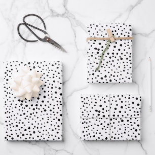 Dalmatiner-Spots, Dalmatiner-Punkte, Schwarz und W Geschenkpapier Set