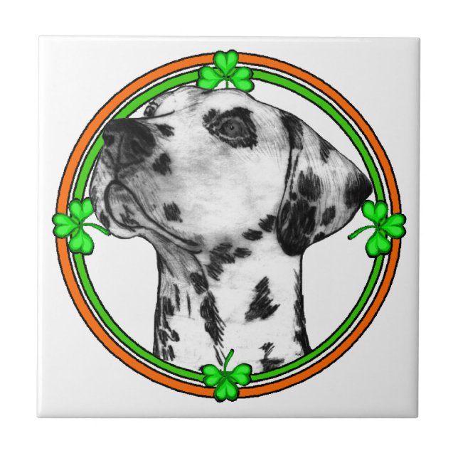 Dalmatiner St Patricks Day Fliese (Vorderseite)