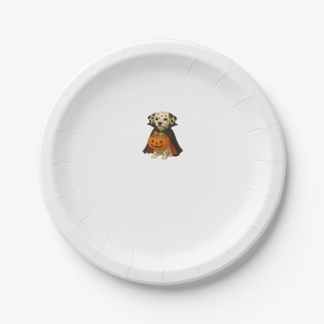 Dalmatiner Trick-oder Leckerei Halloween Hund mit  Pappteller (Vorderseite)