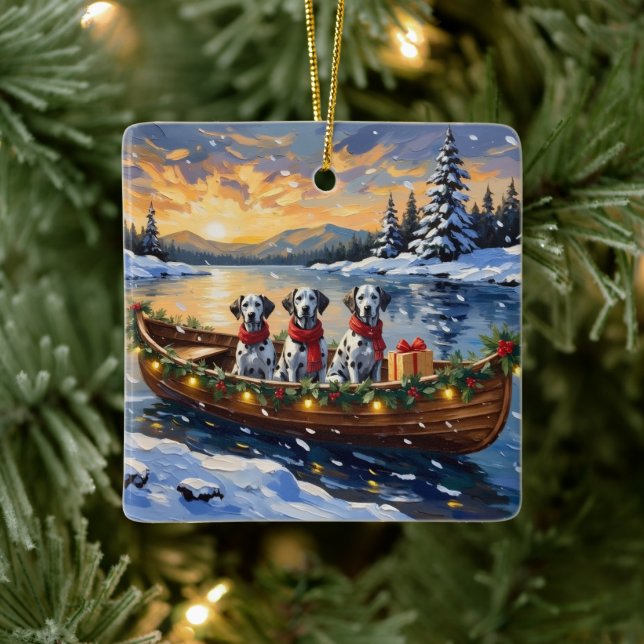 Dalmatiner-Weihnachtsboot-Feiertag Keramikornament (Baum)