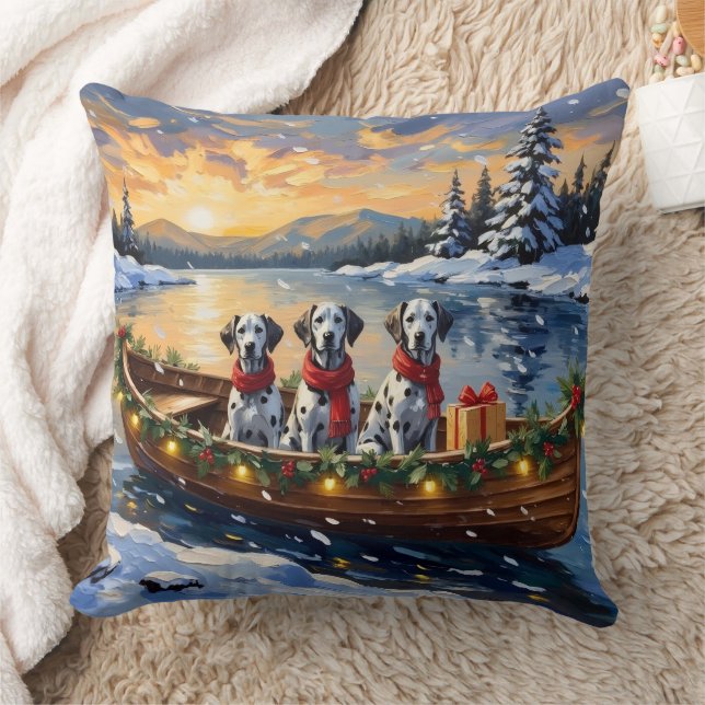 Dalmatiner Weihnachtsboot-Feiertag Kissen (Decke)
