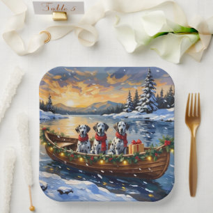 Dalmatiner Weihnachtsboot-Feiertag Pappteller