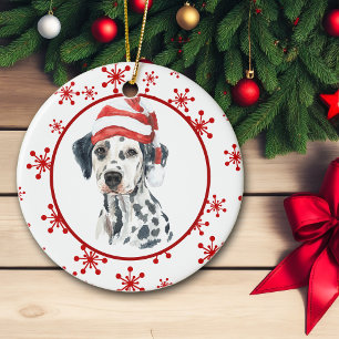 Dalmatiner Weihnachtsmannmütze Roter Schneeflocken Keramik Ornament