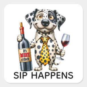 Dalmatiner Weinliebhaber Süßer Welpe Hund Trinken Quadratischer Aufkleber