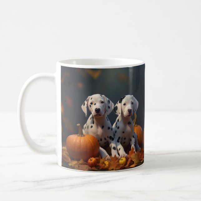 Dalmatiner Welpe Herbst Kürbis Kaffeetasse (Links)
