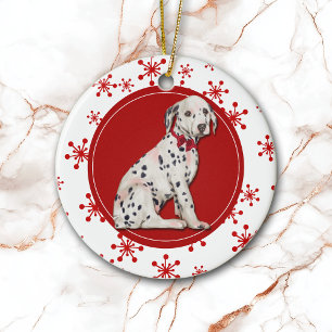 Dalmatiner Welpe Red Snowflake Keramik Ornament